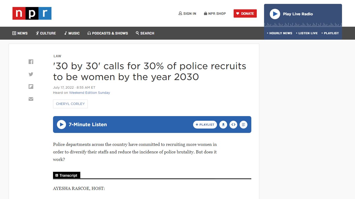 '30 by 30' calls for 30% of police recruits to be women by the year ...